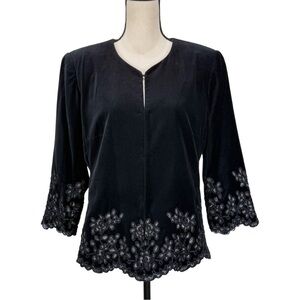 Peter Nygård Black Velvet Embroidered Jacket Women’s Size 12 – Beaded Trim